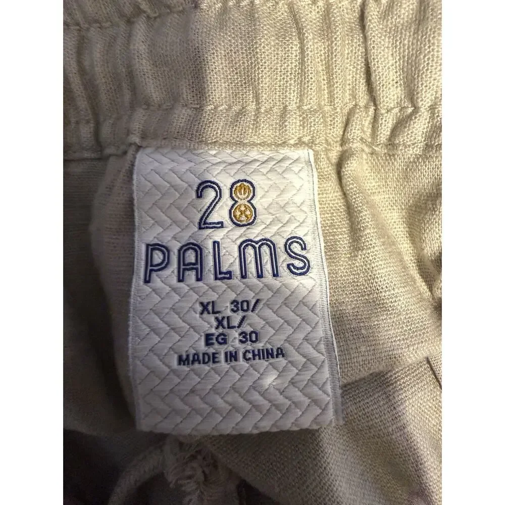 28 Palms Mens XL Linen Blend Pants Elastic Waist Beige Straight Leg 30x29
